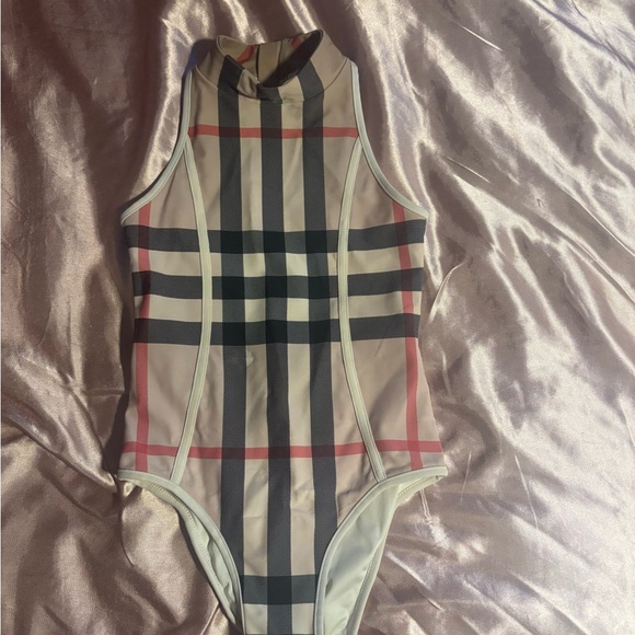 Burberry Kids Checkered One Piece Swimsuit - Cream Black Red
